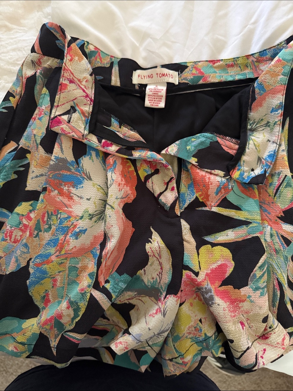 Flying Tomato Black Floral Skort with Coral, Teal & Cream Accents